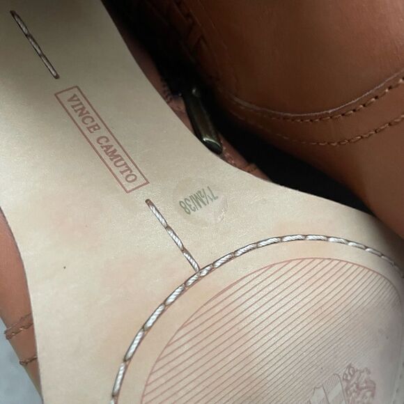 Vince Camuto Emmelia Warm Caramel Mid Calf Pointed Toe Western Heeled Boot - Picture 7 of 8